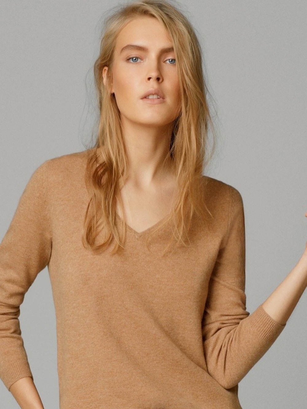 Massimo Dutti Women's V-Neck lightweight Linen Brown Sweater Small